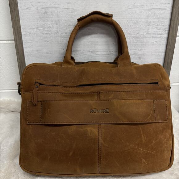 ROMFRE Premium Leather Pilot Briefcase Bag Full Grain Leather Saddle Brown - Picture 2 of 12